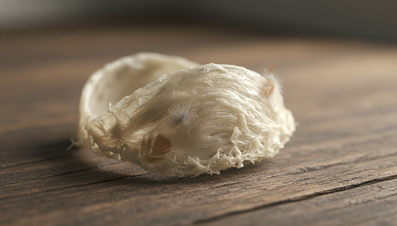 Tổ yến thô Khánh Hòa nguyên chất còn lông và tạp chất tự nhiên.