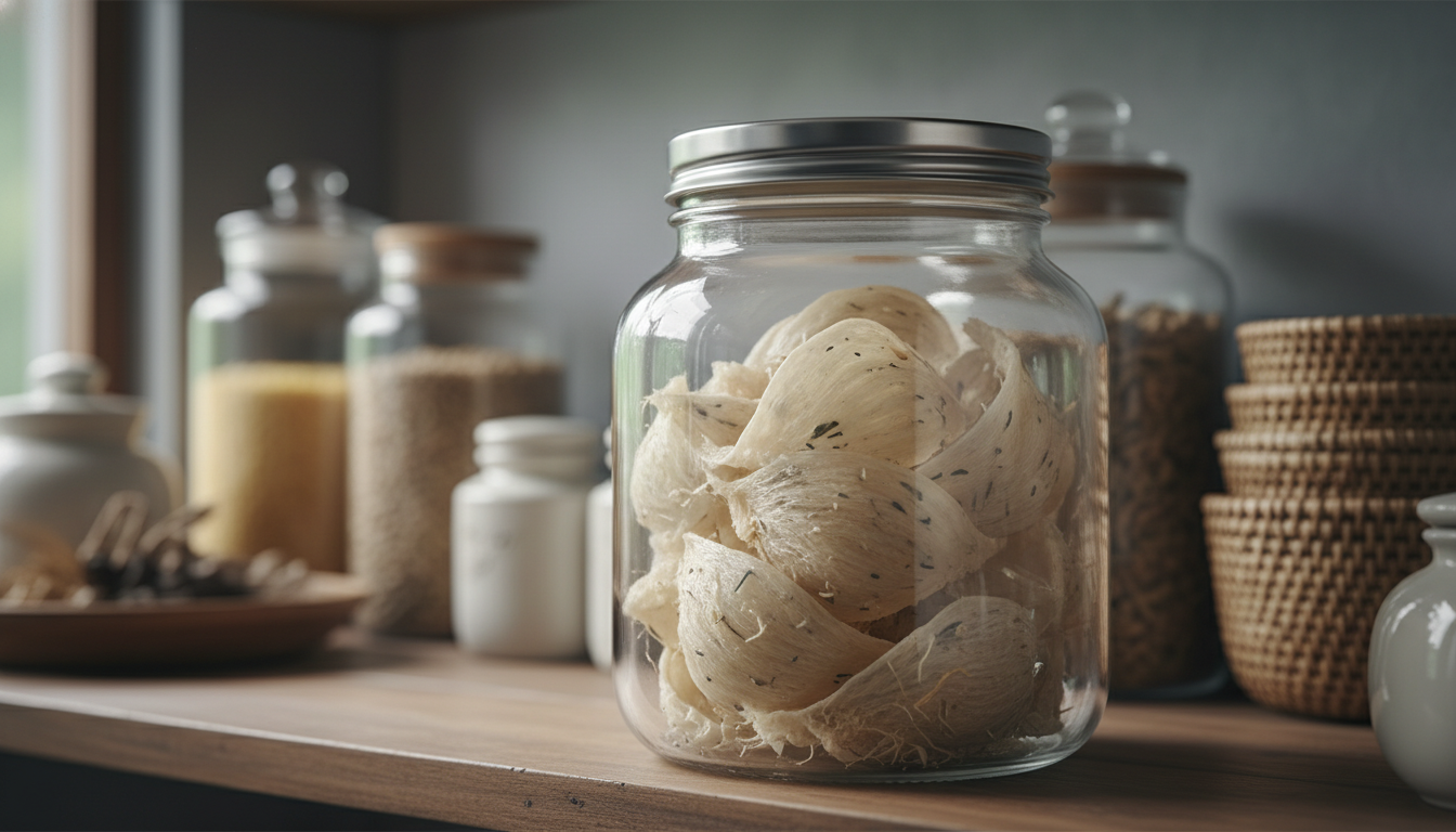 Tổ yến thô Khánh Hòa được bảo quản trong hộp kín ở nơi khô ráo.